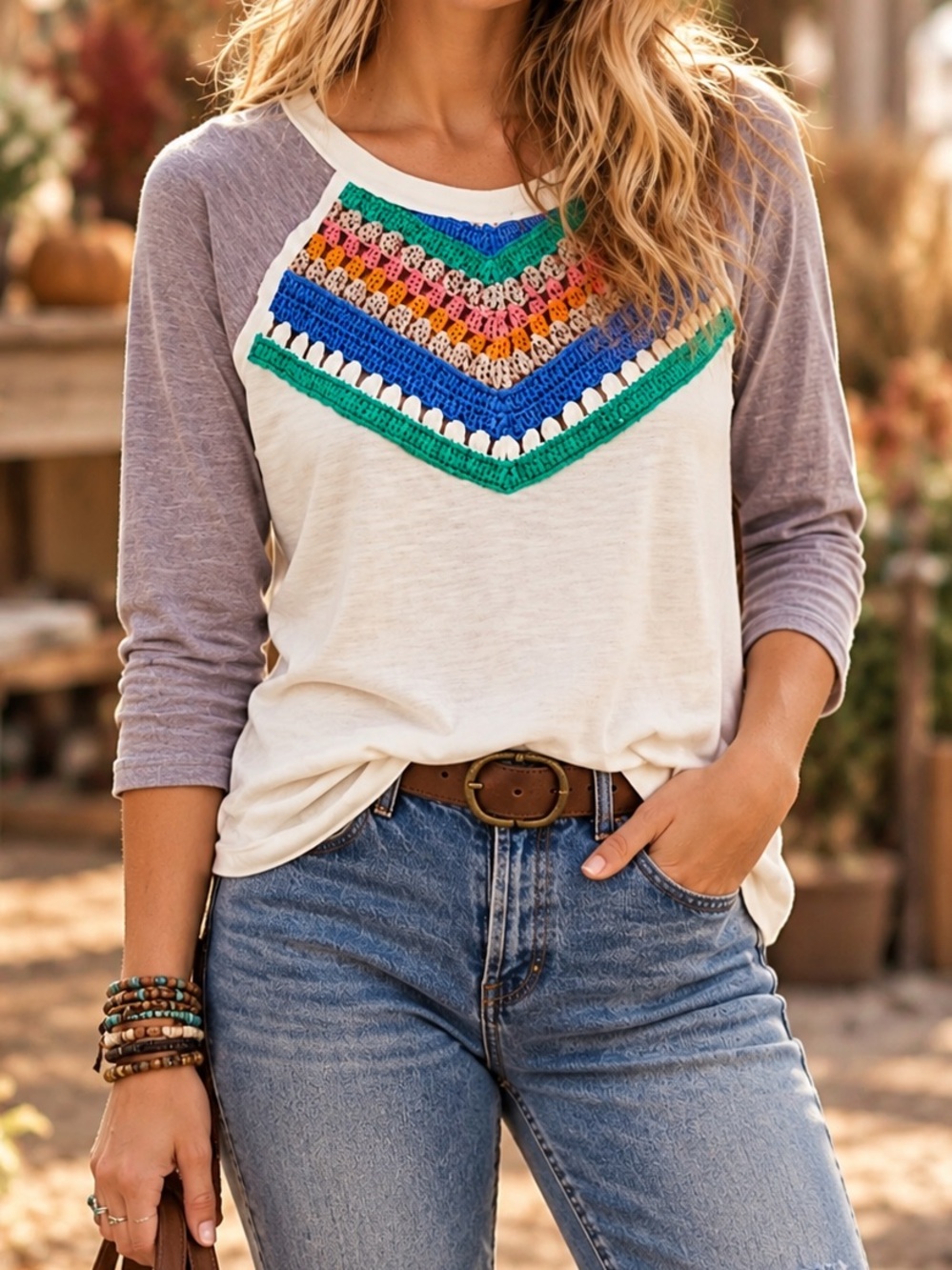 We The Free M Crochet Top Spring Bound Chevron Boho Festival Linen Cotton Folk